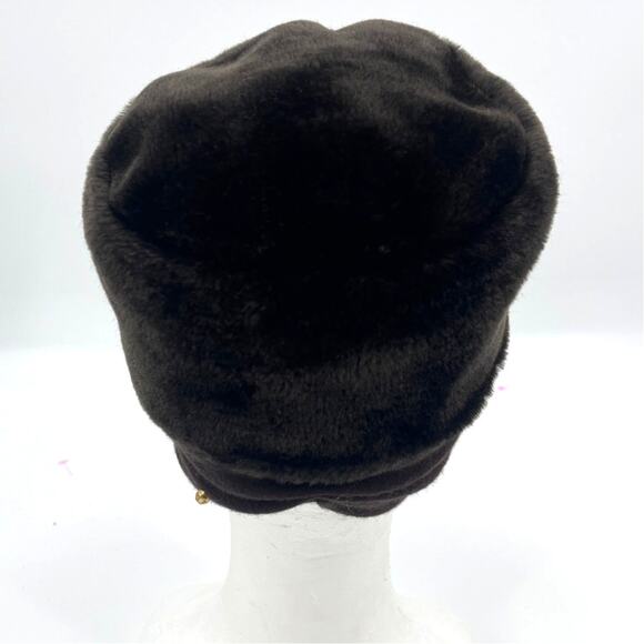 Vtg 60s Faux Fur Turban Womens Hat Gold Stud Jackie O Mad Men Retro Glam Brown - Picture 5 of 7